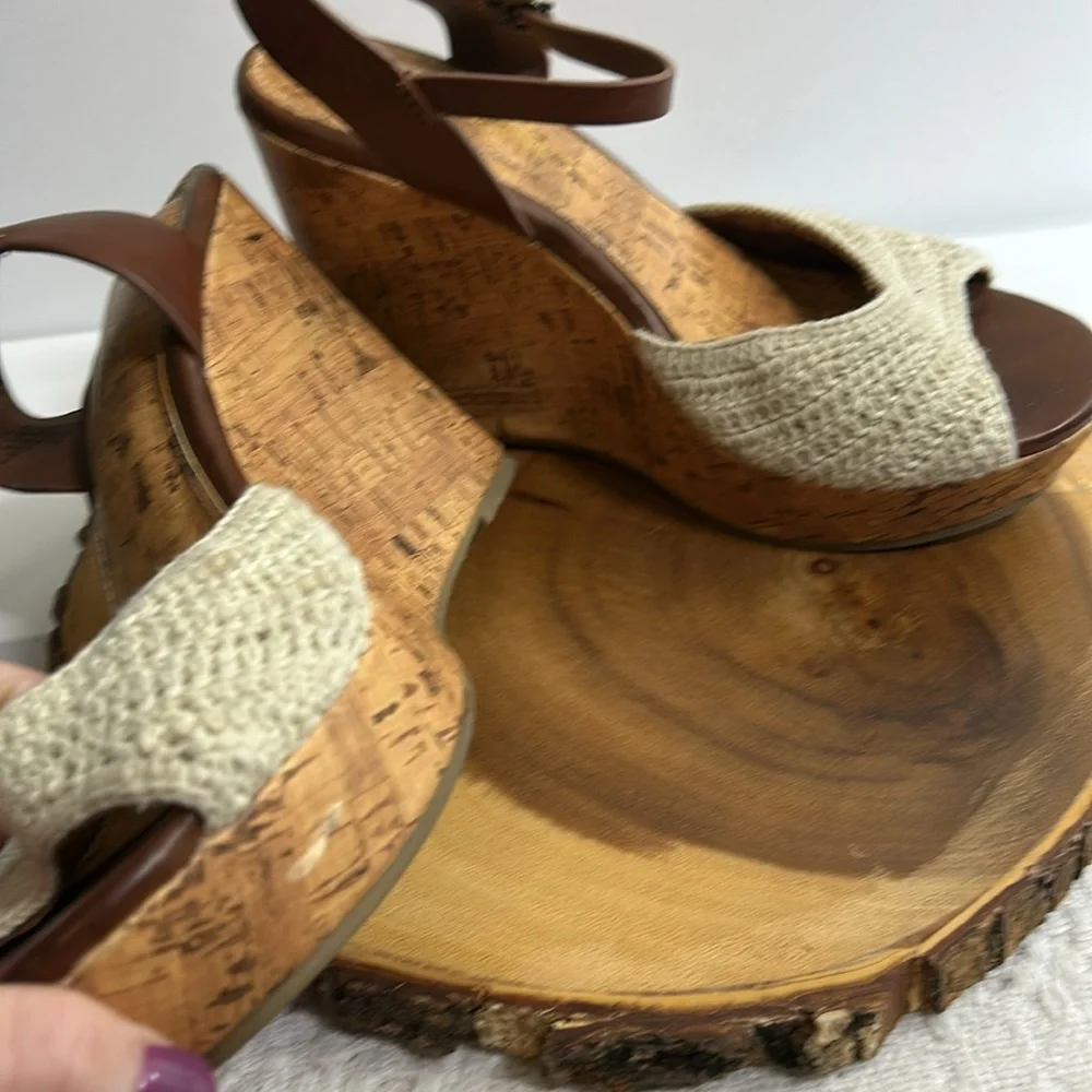 Altar'd State Cream & Brown Cork Wedge Sandals